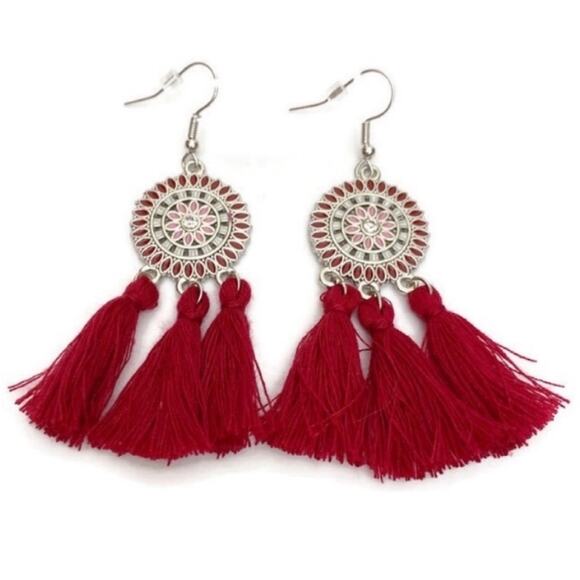 Jewelry - Red Round Tassel Drop Earrings